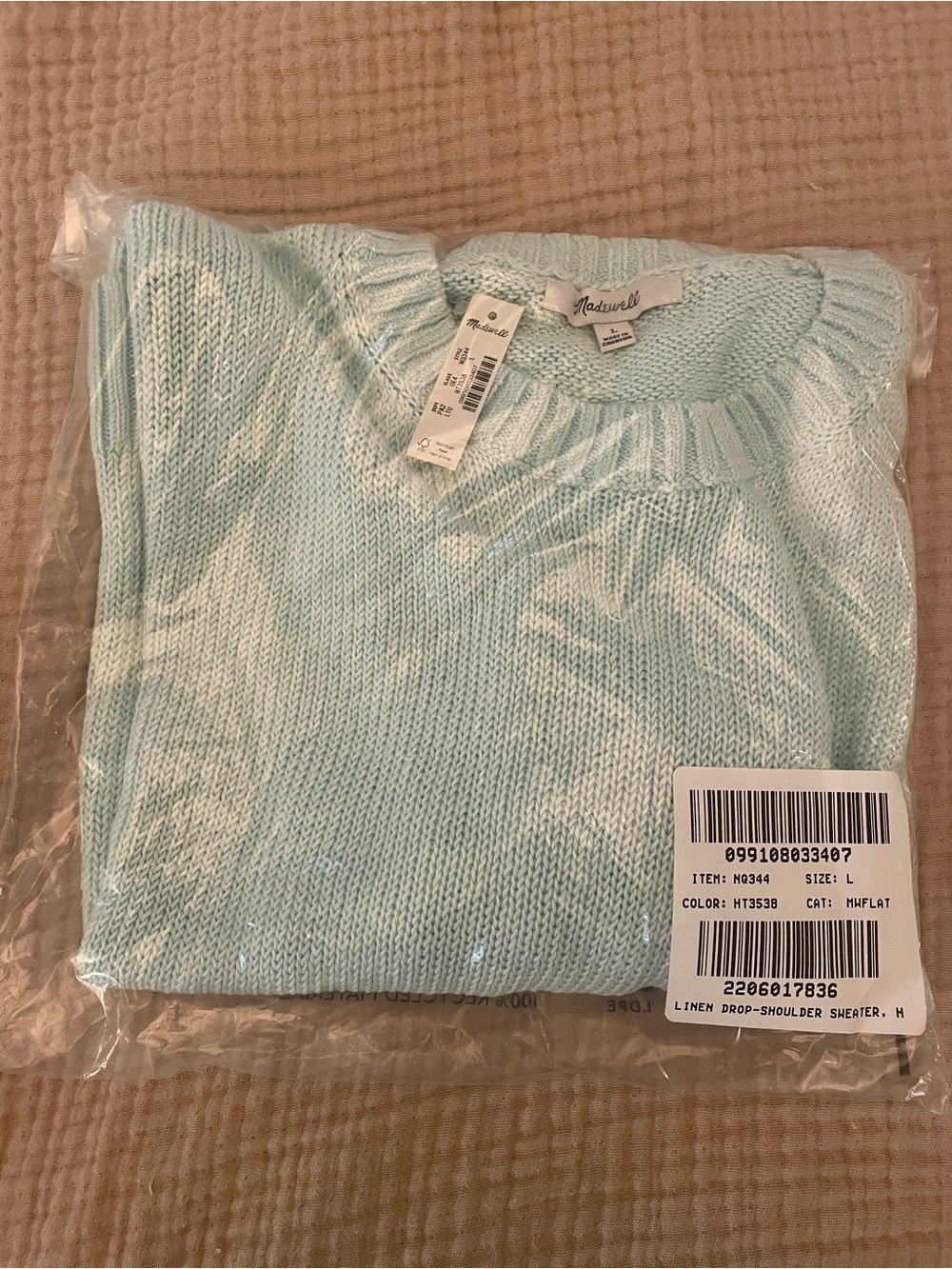 NWT Madewell Linen Drop-Shoulder Sweater in Aqua. Large. FRESH! - Picture 7 of 7